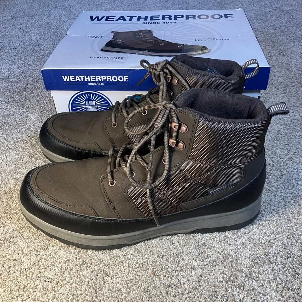 Weatherproof Jenkins Mens 12 Brown Lace Up Memory Foam Hiking Boots NEW IN BOX‎